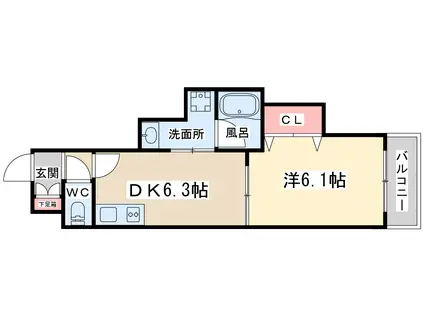 クレイルタワー(1DK/3階)の間取り写真