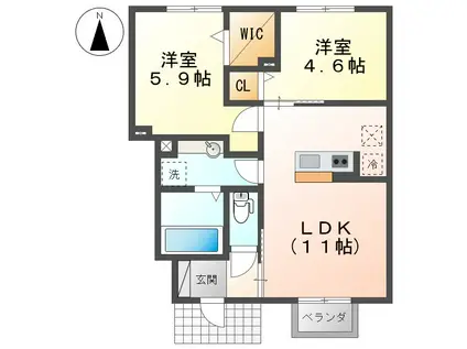 エスポワール(2LDK/1階)の間取り写真