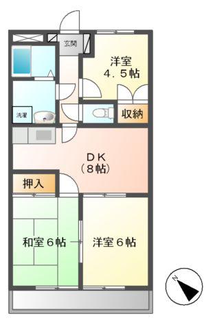 ドミール上野(3DK/3階)の間取り写真