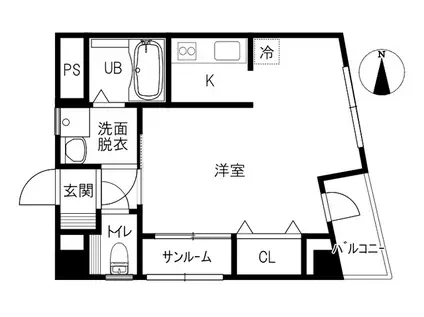 ヌーベル田上(1K/3階)の間取り写真