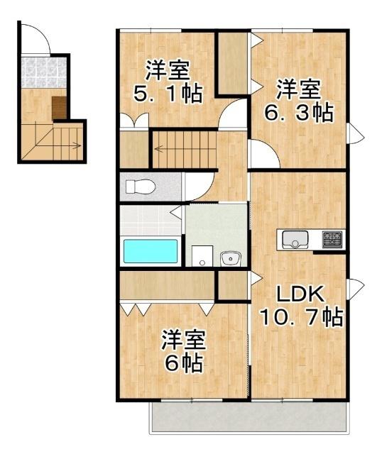ユアメゾン益野 A(3LDK/2階)の間取り写真