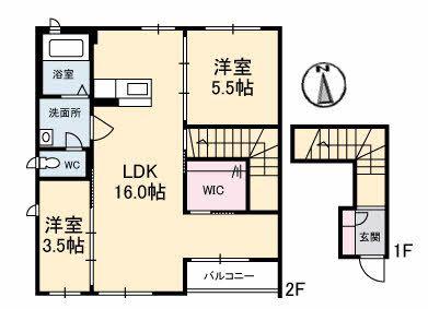 グランビューA棟(2LDK/2階)の間取り写真