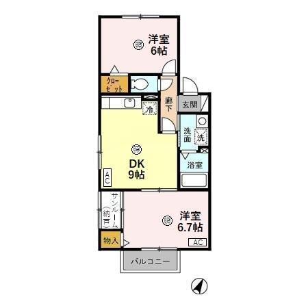 ホープA(2DK/2階)の間取り写真