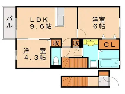 グランドヒルズA棟(2LDK/2階)の間取り写真