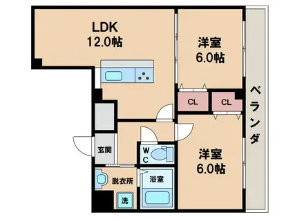 ラ・ヴィラ阿倍野(2LDK/7階)の間取り写真