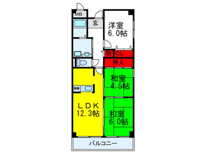 アルデール緑地(3LDK/3階)の間取り写真