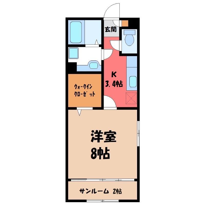 ルビー D(1K/2階)の間取り写真