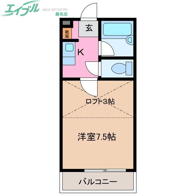 マリオ東員(1K/1階)の間取り写真
