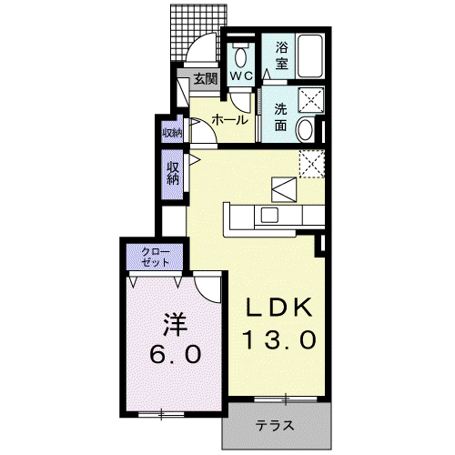サニコートふじわらII(1LDK/1階)の間取り写真