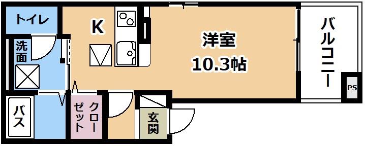 エヴィメリアD(ワンルーム/1階)の間取り写真