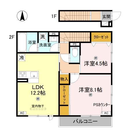 アレ・デ・フルール西向日駅前 南棟(2LDK/2階)の間取り写真