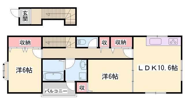 LEO・TAKEDAMACHI(2LDK/2階)の間取り写真