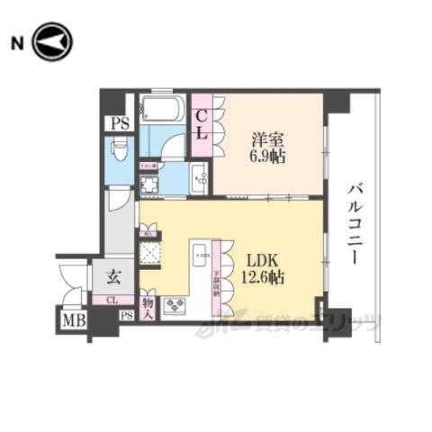 リーガル京都御所西5(1LDK/3階)の間取り写真
