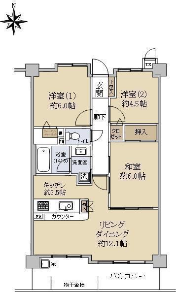 エスバイエルクラスタあやめ池(3LDK/3階)の間取り写真