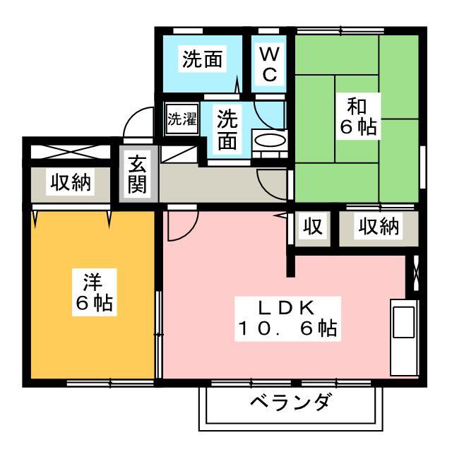 カーサセレーノ B棟(2LDK/2階)の間取り写真