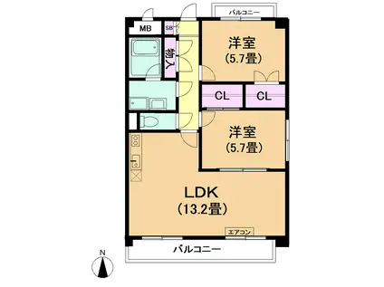 エンドール吉根(2LDK/3階)の間取り写真