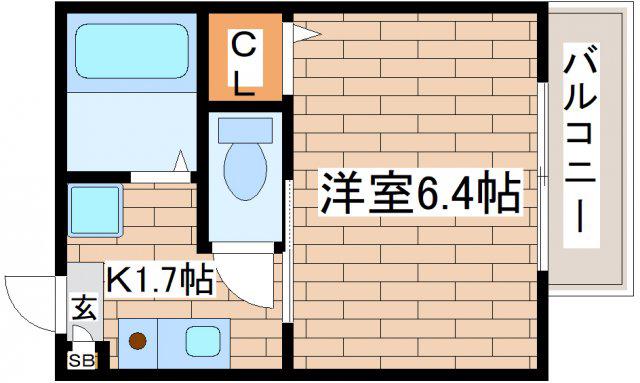毛利ハイツ(1K/1階)の間取り写真