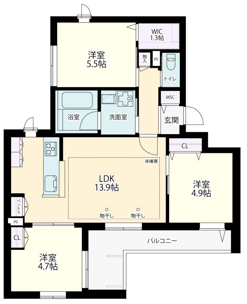 セノーテ南台(3LDK/2階)の間取り写真
