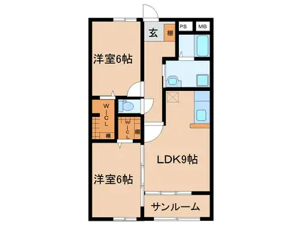 REST森山B(2LDK/2階)の間取り写真