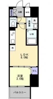 S-RESIDENCE中新町AVELIS(1LDK/8階)の間取り写真