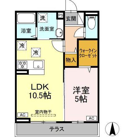 GRAND D-ROOM村井北(1LDK/1階)の間取り写真