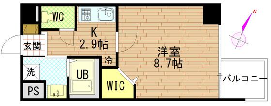 グラビスコート広島駅前通(1K/14階)の間取り写真