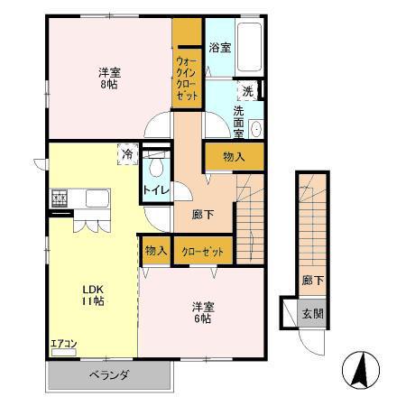 シャルメゾンA棟(2LDK/2階)の間取り写真