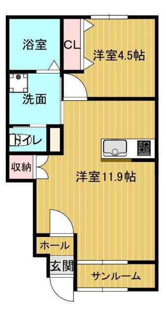 TIARA SHINKURASHIKI B(1LDK/1階)の間取り写真