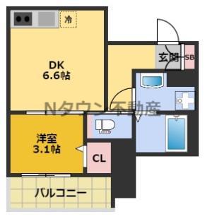 ディアレイシャス東別院II(1DK/9階)の間取り写真