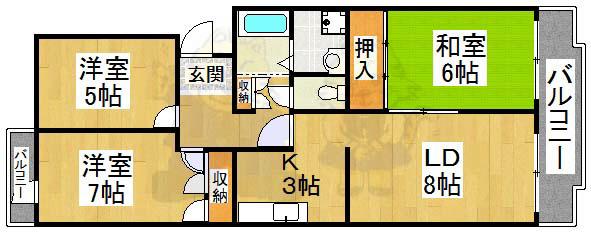 サンモール田中(3LDK/1階)の間取り写真