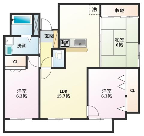ライフ第5マンション大平台(3LDK/3階)の間取り写真
