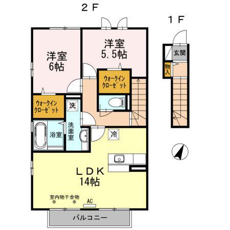 プランドールI棟(2LDK/2階)の間取り写真