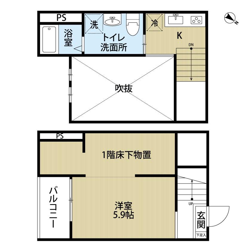 BLEU CIEL 千竈通(1SK/1階)の間取り写真