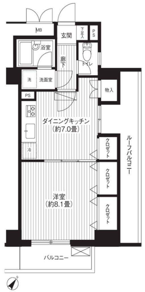 ロイヤル笹塚(1DK/10階)の間取り写真
