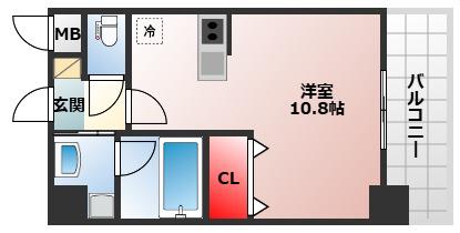 サザンクレスト堺東(ワンルーム/2階)の間取り写真