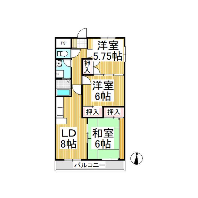 神科グランドマンション(3DK/3階)の間取り写真