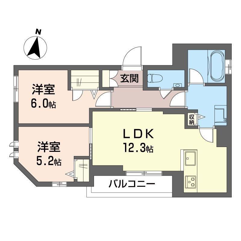 グランリュクス中野坂上(2LDK/2階)の間取り写真