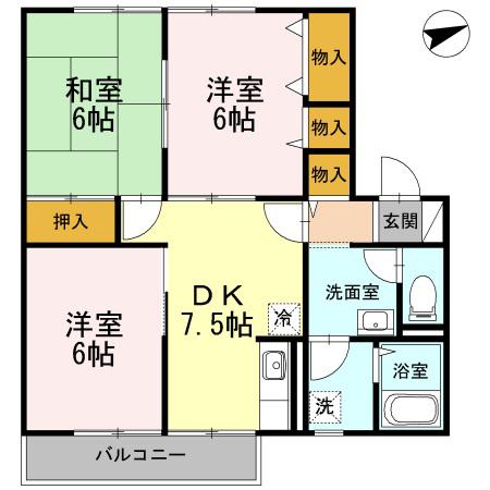 ピュアハウス絹(3DK/2階)の間取り写真