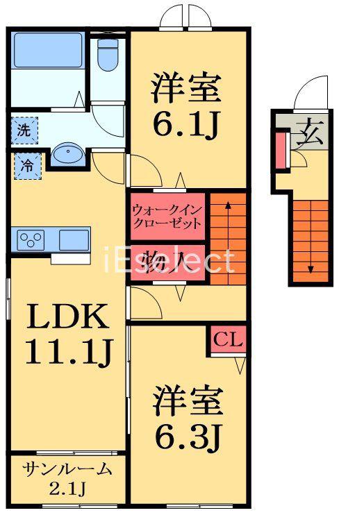 クレールA(2LDK/2階)の間取り写真