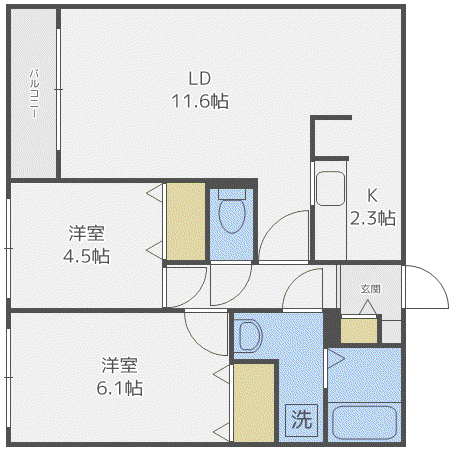 ブランシャール南円山(2LDK/1階)の間取り写真