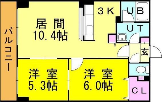 グレース豊平2番館(2LDK/9階)の間取り写真