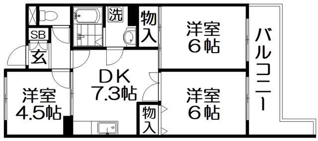 グランドヴィラ香里(3DK/6階)の間取り写真