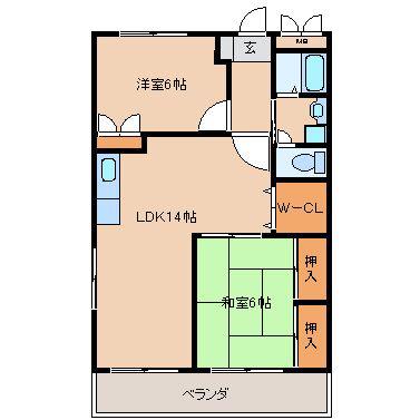ライトハウス(2LDK/5階)の間取り写真