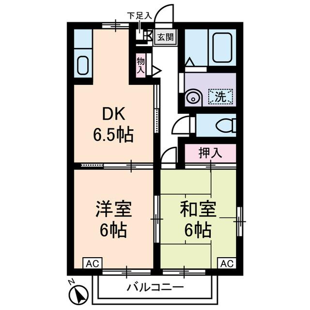 ファミーユ・ドミ(2DK/2階)の間取り写真
