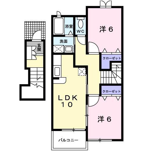 メゾン ドゥ ボヌールB(2LDK/2階)の間取り写真