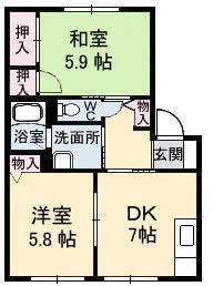 アンジュウデヤD棟(2DK/2階)の間取り写真