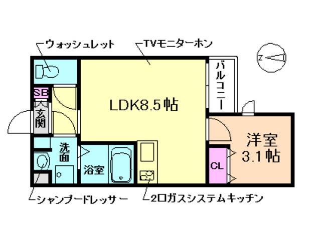 アヴェニール蛍池南町(1LDK/1階)の間取り写真