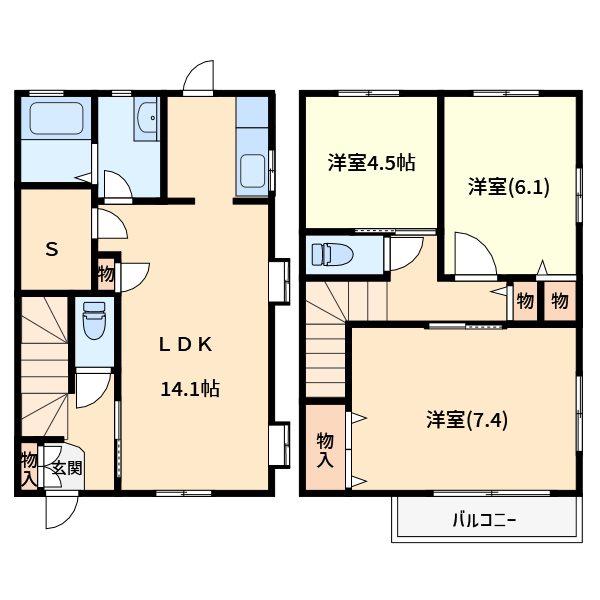 メルシーパル(3LDK/1階)の間取り写真
