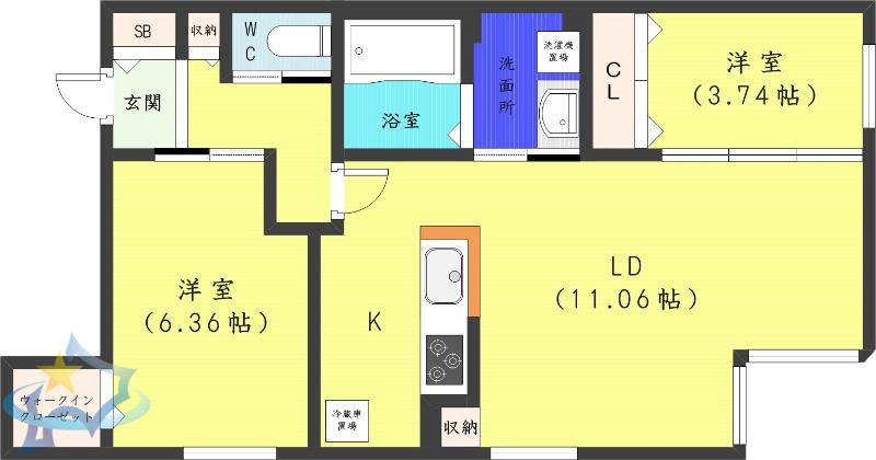 RESIDENCE SHINMEI 北円山(2LDK/3階)の間取り写真