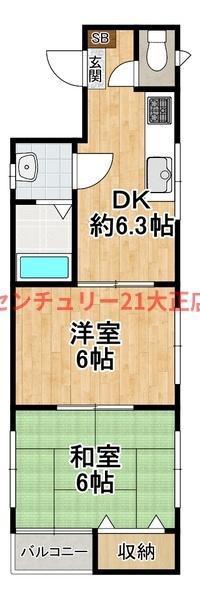 マンションSKY(2DK/2階)の間取り写真